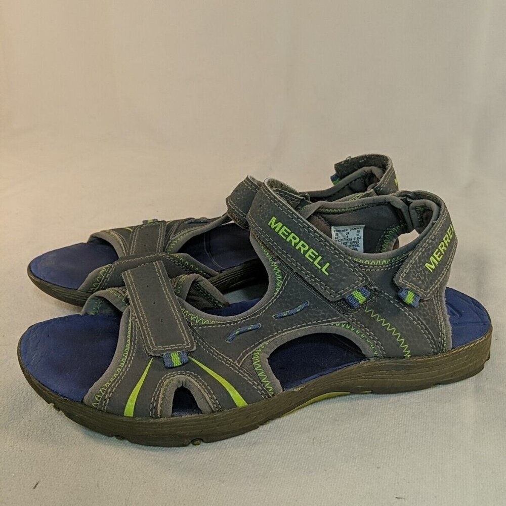Merrell Panther Sandals Grey Blue Green 6M 8W Leather Hook Loop MY53337 Sport